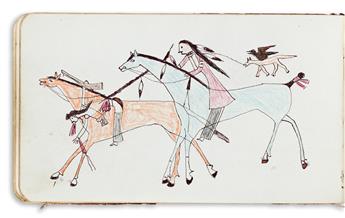 (AMERICAN INDIANS.) Ledger art self-portrait by the Sioux leader Crow Dog, made during his murder trial,